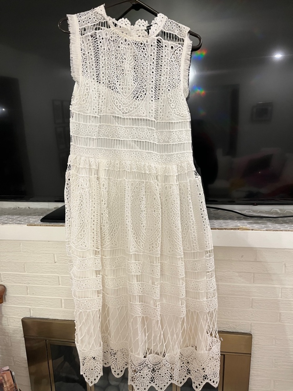 Boohoo Ivory Crochet Lace Sleeveless Midi Dress